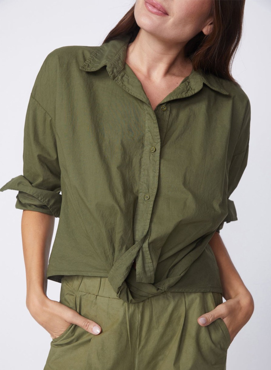 Tops | STATESIDE Voile Long Sleeve Front Twist Shirt In Seaweed