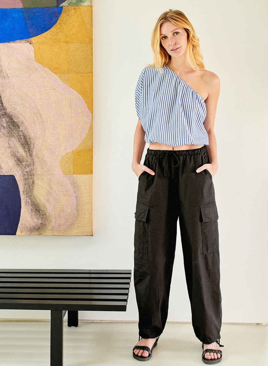 Bottoms | STATESIDE Structured Poplin Drawstring Cargo Pant In Black