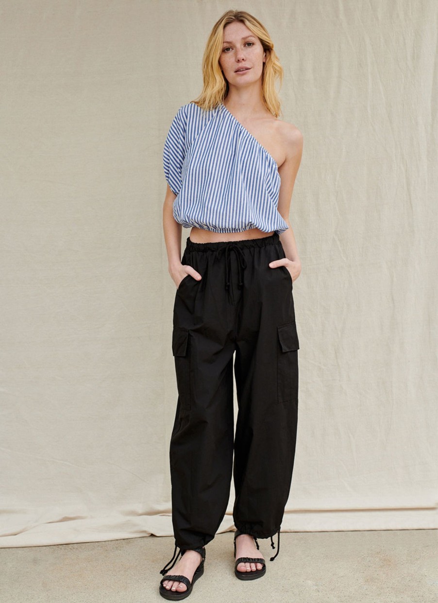 Bottoms | STATESIDE Structured Poplin Drawstring Cargo Pant In Black