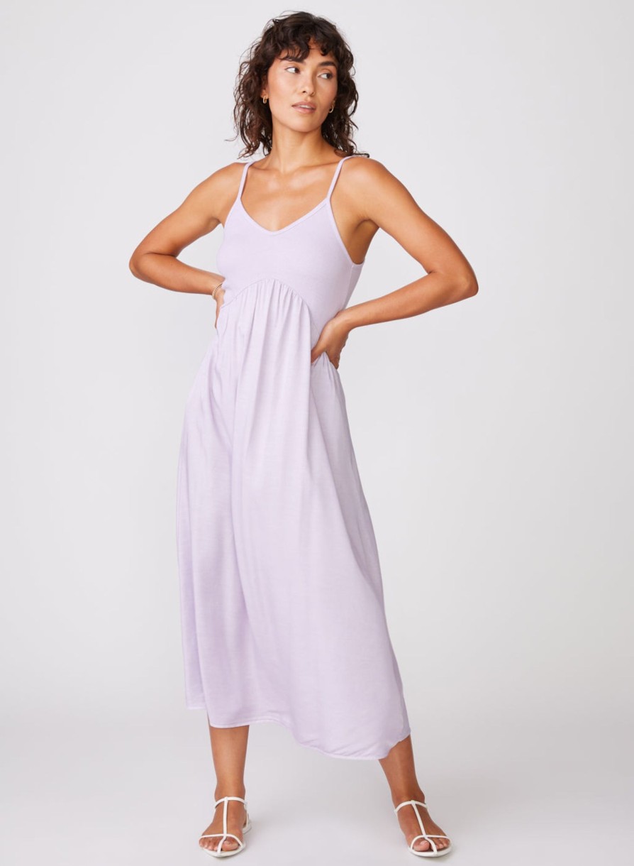 Fabric | STATESIDE Viscose Satin Mixed Media Cami Dress In Lilac