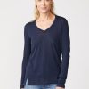 Tops | STATESIDE Supima Slub Jersey Long Sleeve V-Neck In New Navy