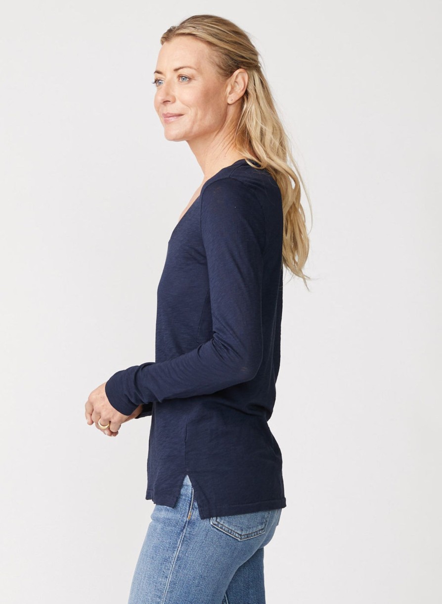 Tops | STATESIDE Supima Slub Jersey Long Sleeve V-Neck In New Navy