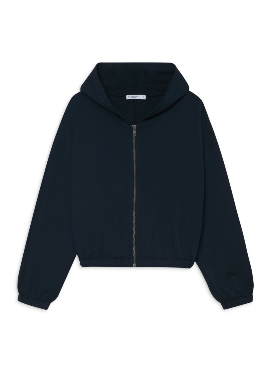 Sets | STATESIDE Softest Fleece Crop Zip Hoodie In New Navy