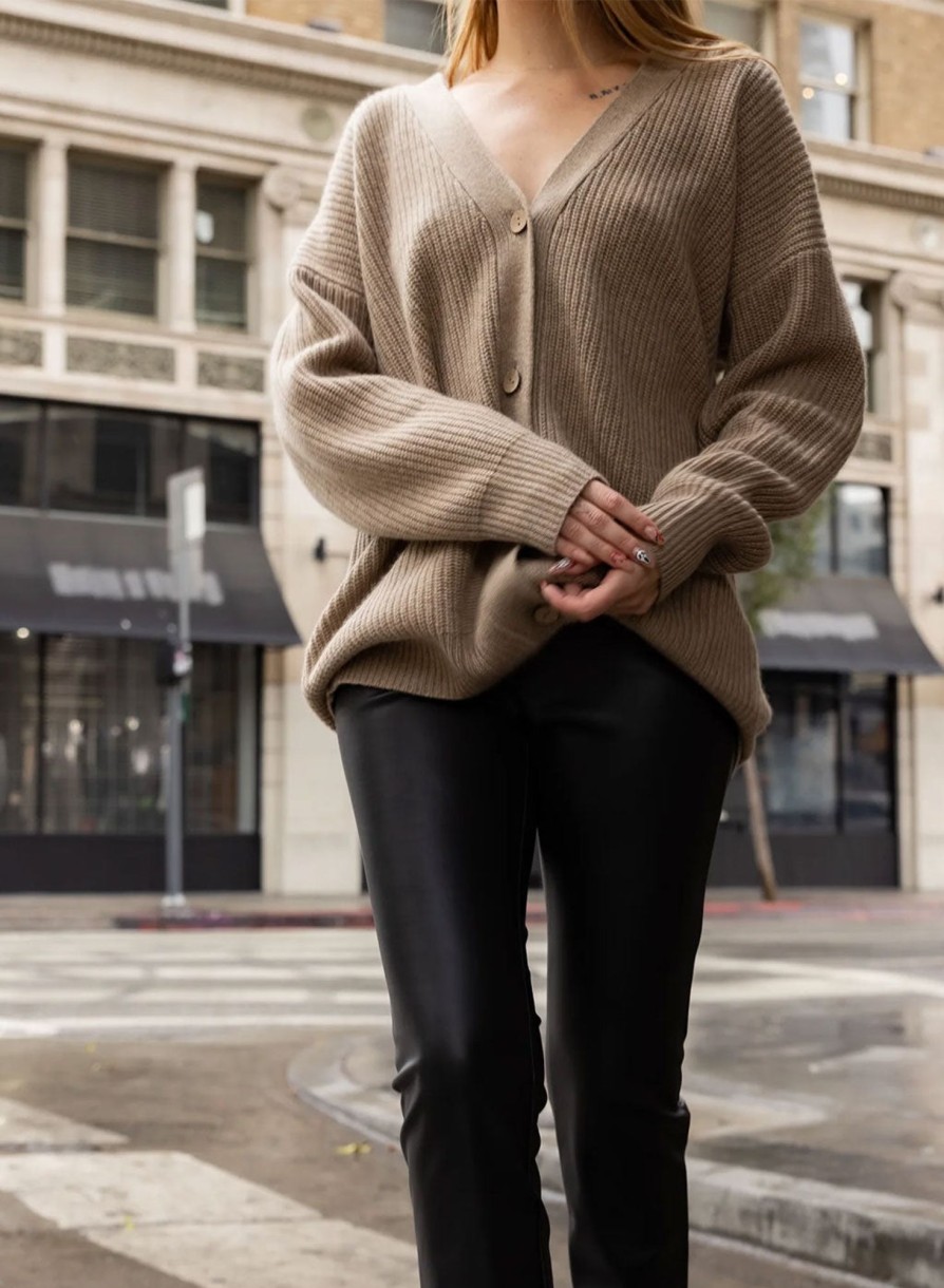 Fabric | STATESIDE Ribbed Cashmere Oversized Cardigan Sweater In Camel