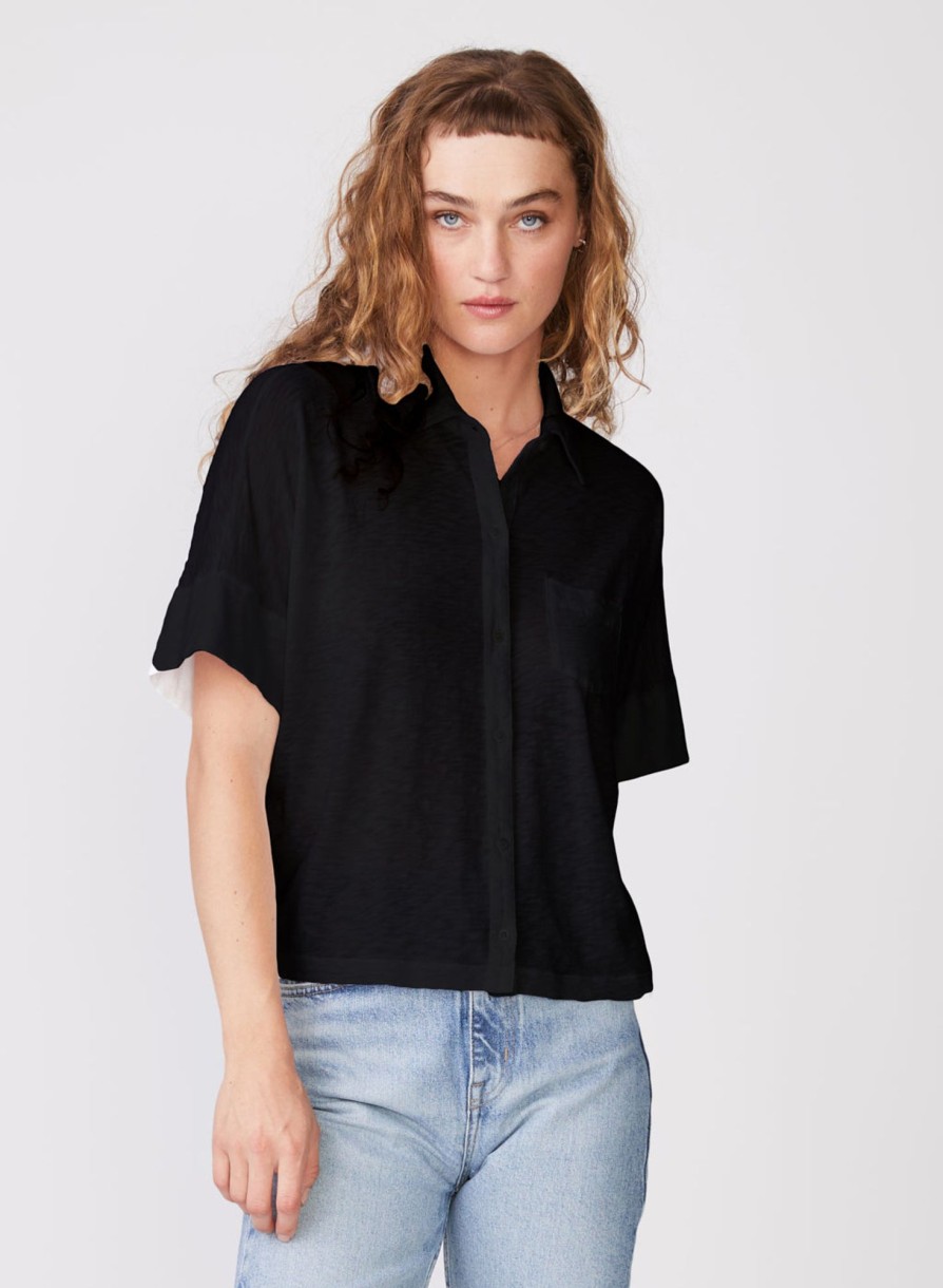 Tops | STATESIDE Supima Slub Short Sleeve Pocket Shirt In Black