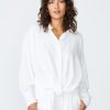 Tops | STATESIDE Linen Long Sleeve Front Twist Shirt In White