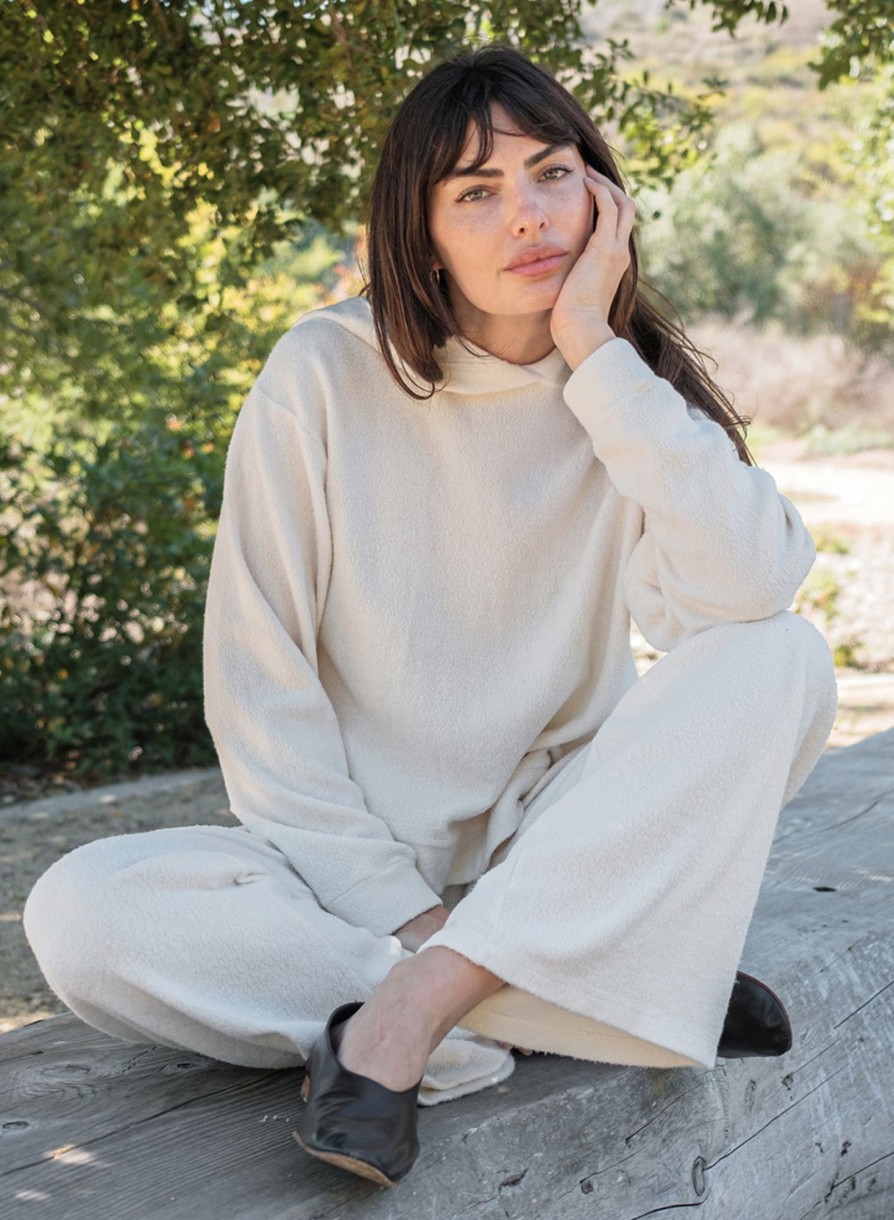 Sets | STATESIDE Sherpa Cropped Side Slit Hoodie In Cream