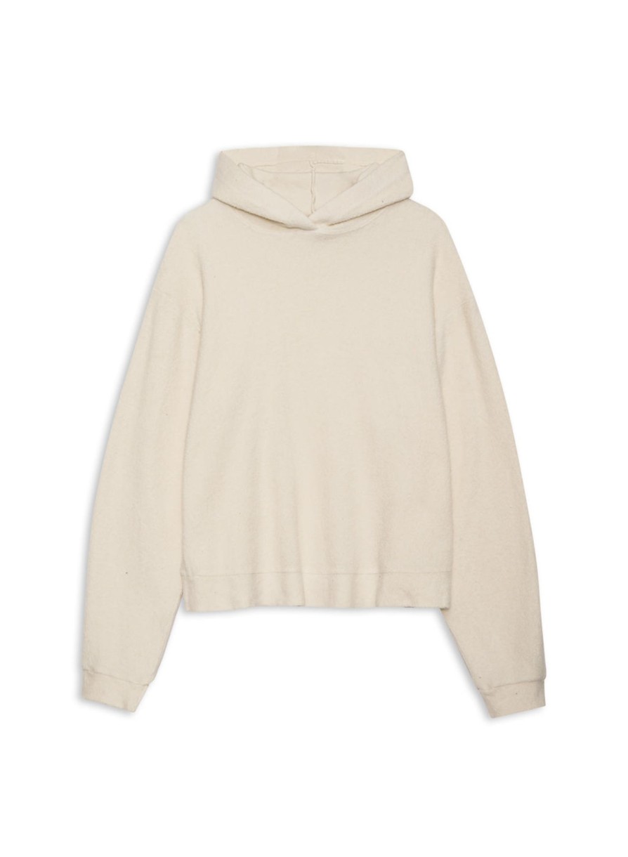 Sets | STATESIDE Sherpa Cropped Side Slit Hoodie In Cream