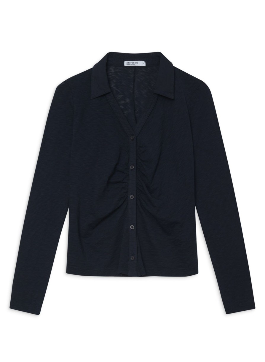 Fabric | STATESIDE Supima Slub Ruched Front Shirt In New Navy