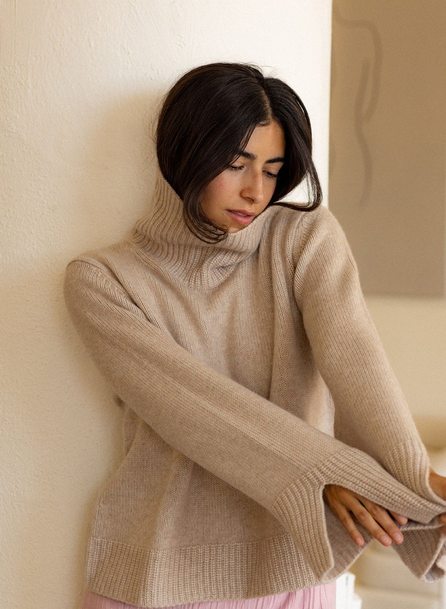 Tops | STATESIDE Stateside Cozy Cashmere Turtleneck Sweater In Camel