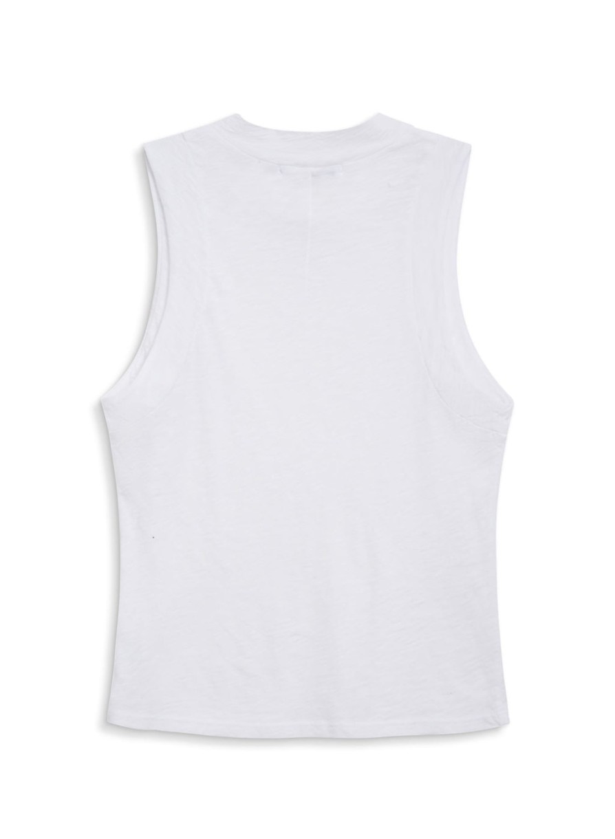 Fabric | STATESIDE Supima Slub Sleeveless Mock Neck Top In White