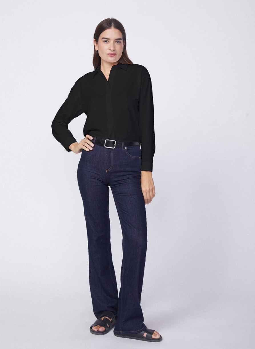 Tops | STATESIDE Voile Elastic Back Cropped Shirt In Black