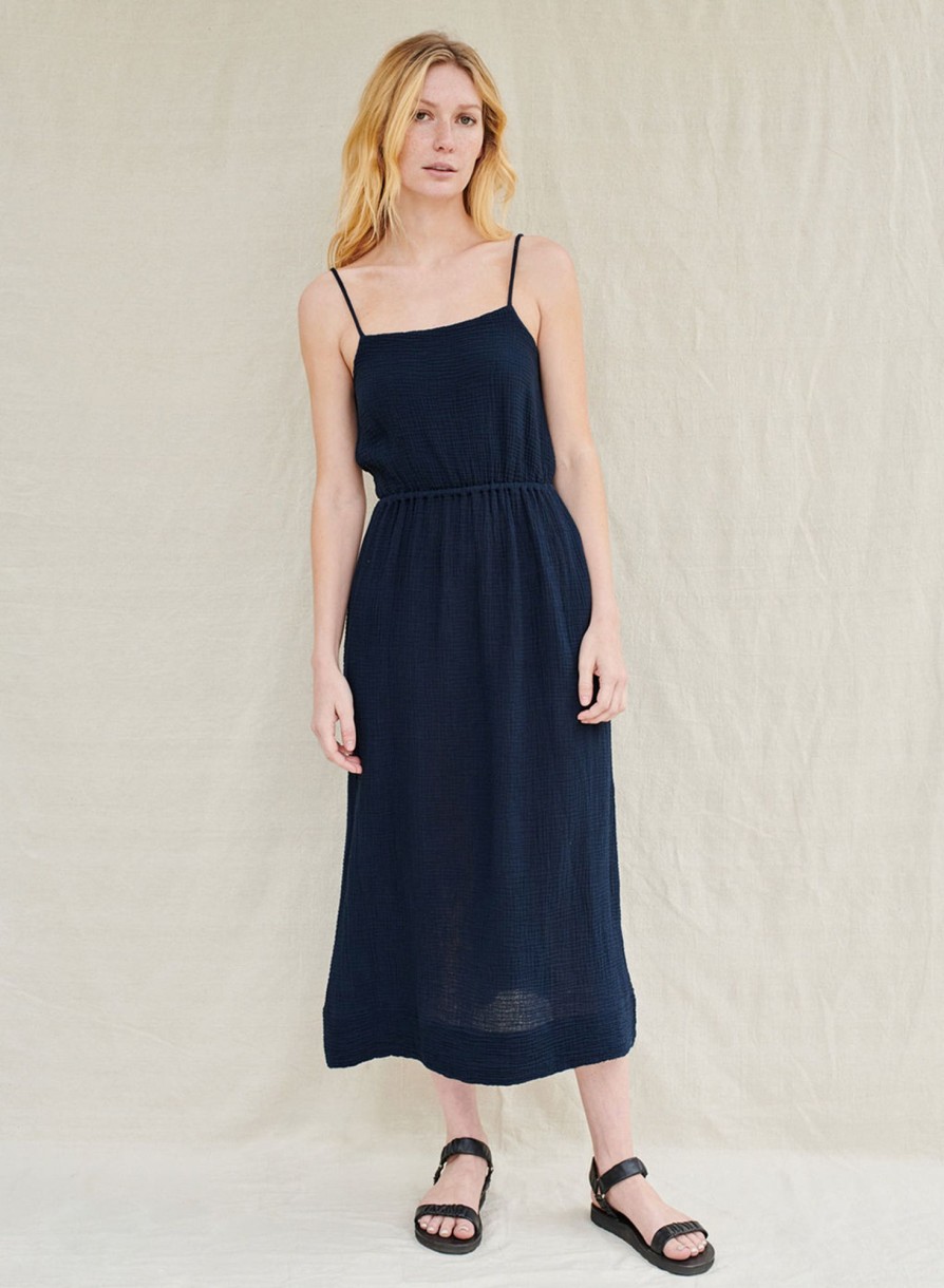 Dresses | STATESIDE Gauze Open Back Midi Dress In New Navy