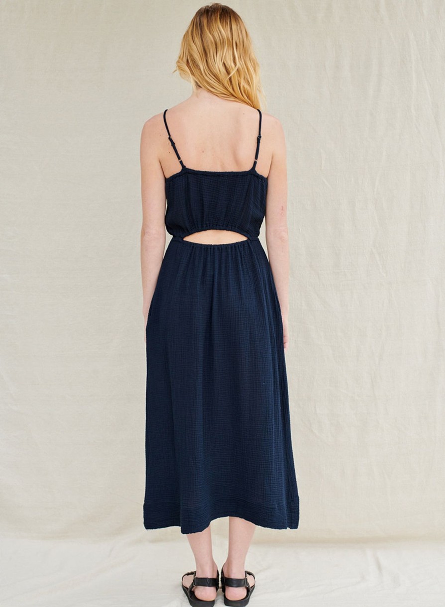 Dresses | STATESIDE Gauze Open Back Midi Dress In New Navy