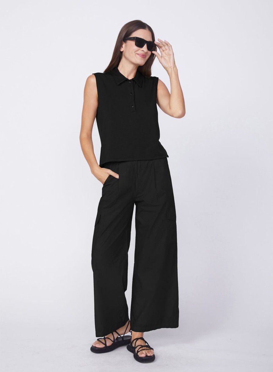 Fabric | STATESIDE Fine Poplin Wide Leg Cargo Pant In Black