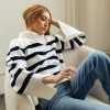 Tops | STATESIDE Cozy Cashmere Blend Stripe Turtleneck Sweater In Navy Stripe