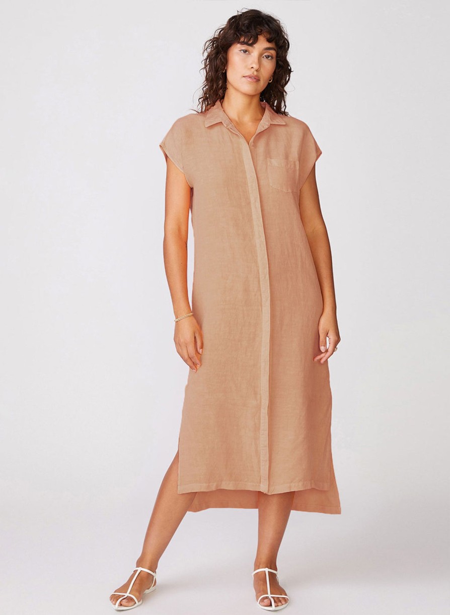 Dresses | STATESIDE Linen Short Sleeve Maxi Shirt Dress In Cafe