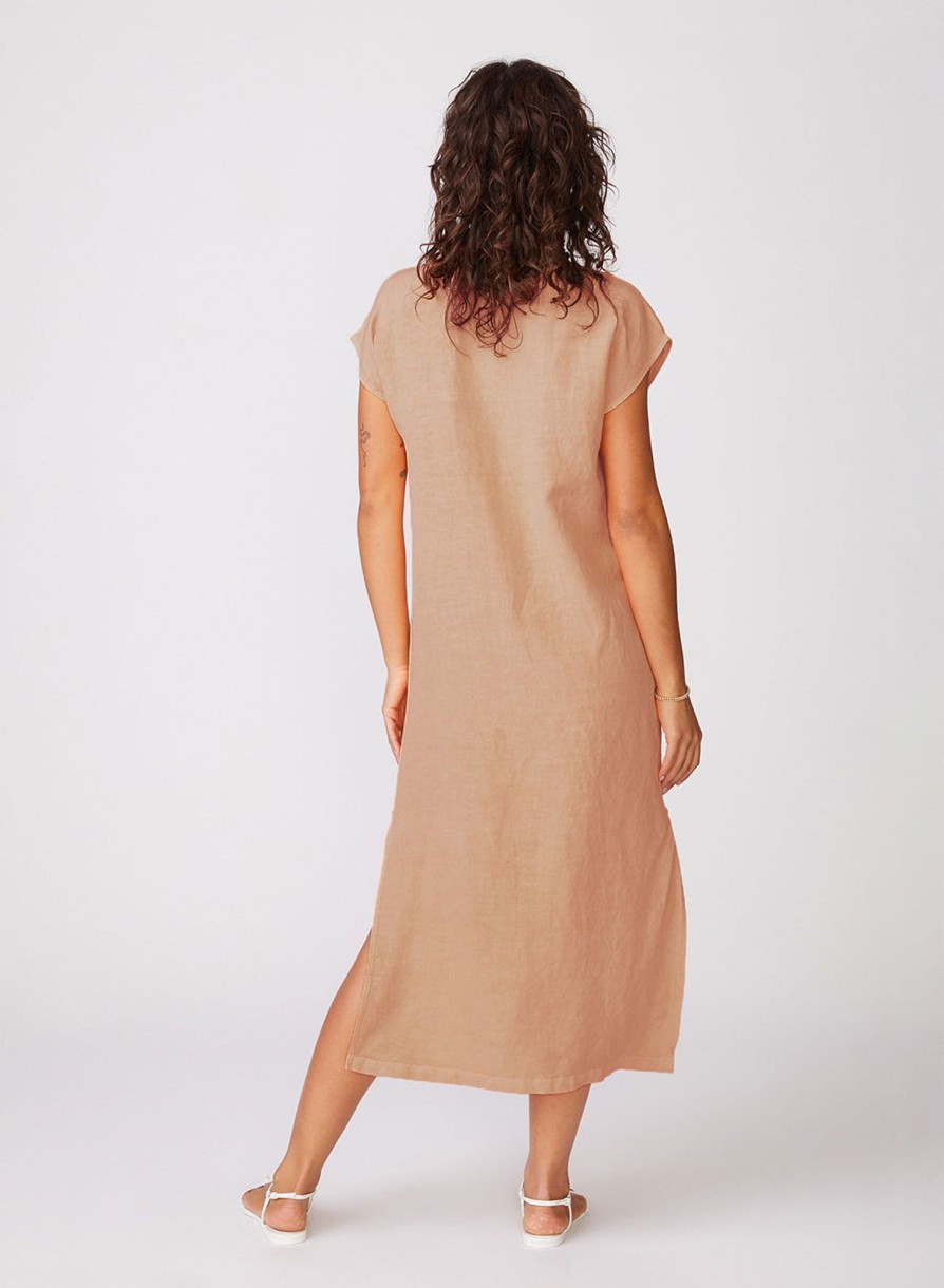 Dresses | STATESIDE Linen Short Sleeve Maxi Shirt Dress In Cafe