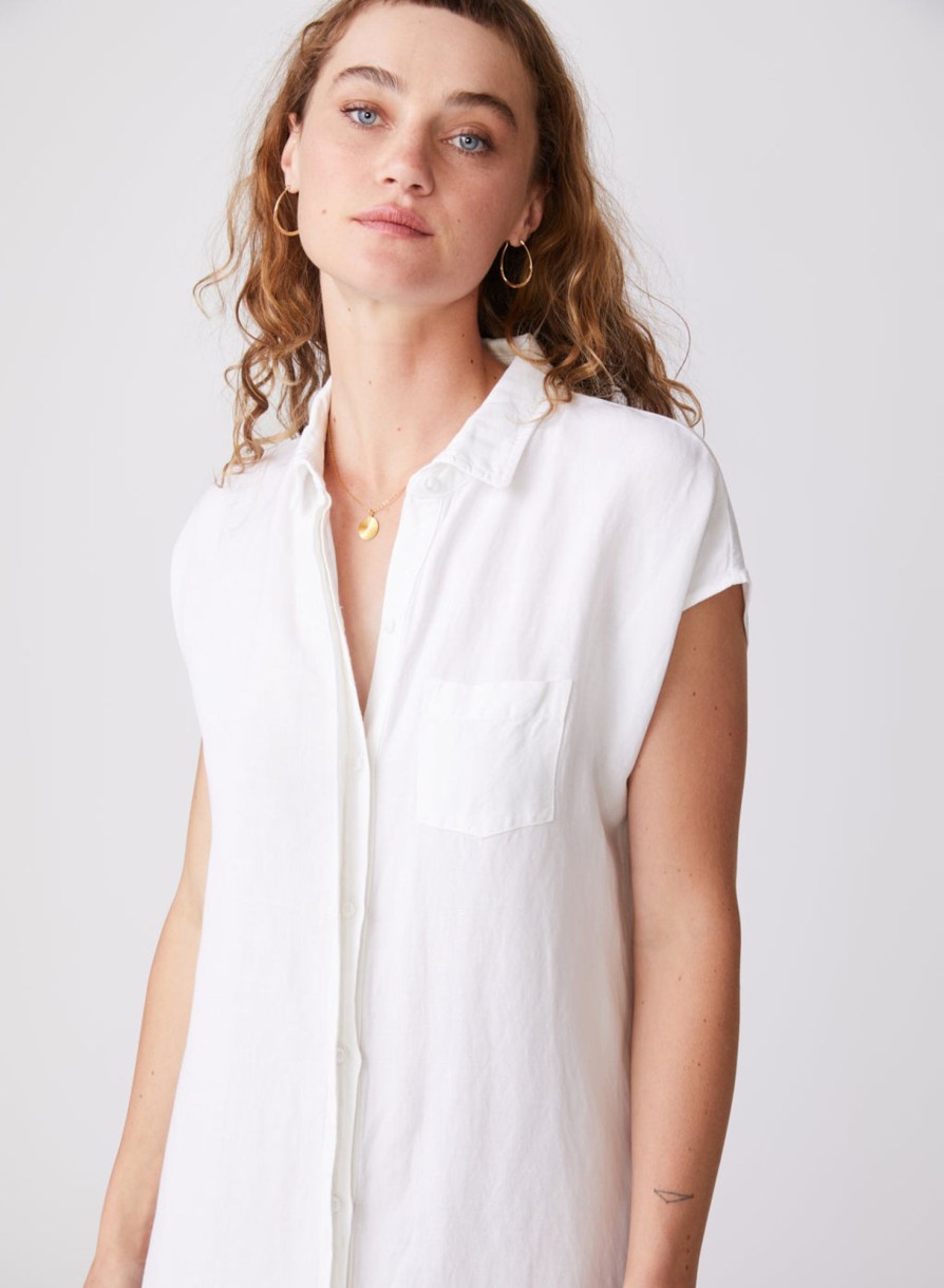 Fabric | STATESIDE Linen Short Sleeve Maxi Shirt Dress In White