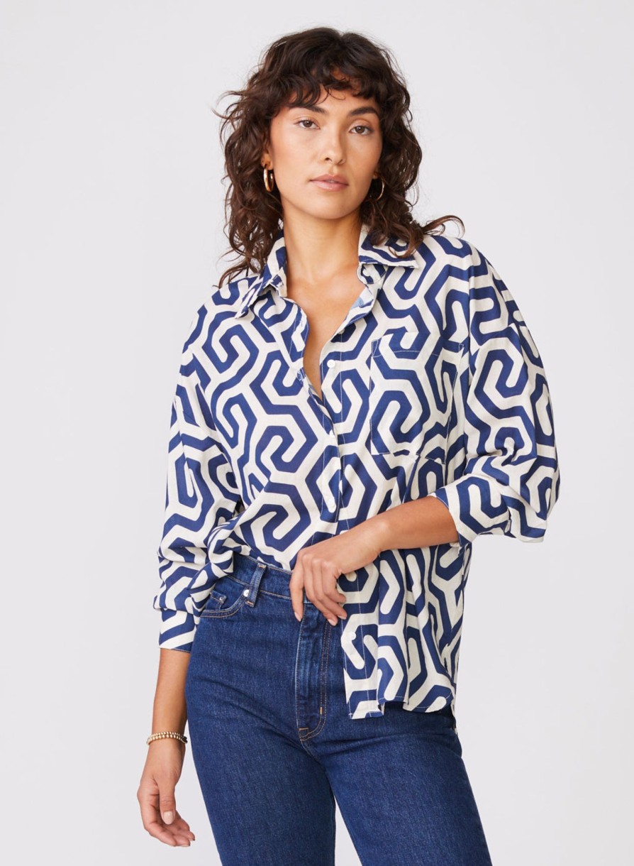 Sale | STATESIDE Geo Print Voile Oversized Shirt In New Navy