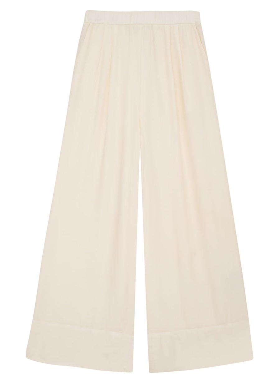 Sale | STATESIDE Viscose Satin Wide Leg Pant In Blanc