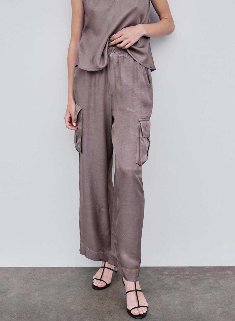 Sale | STATESIDE Viscose Satin Cargo Pant In Walnut