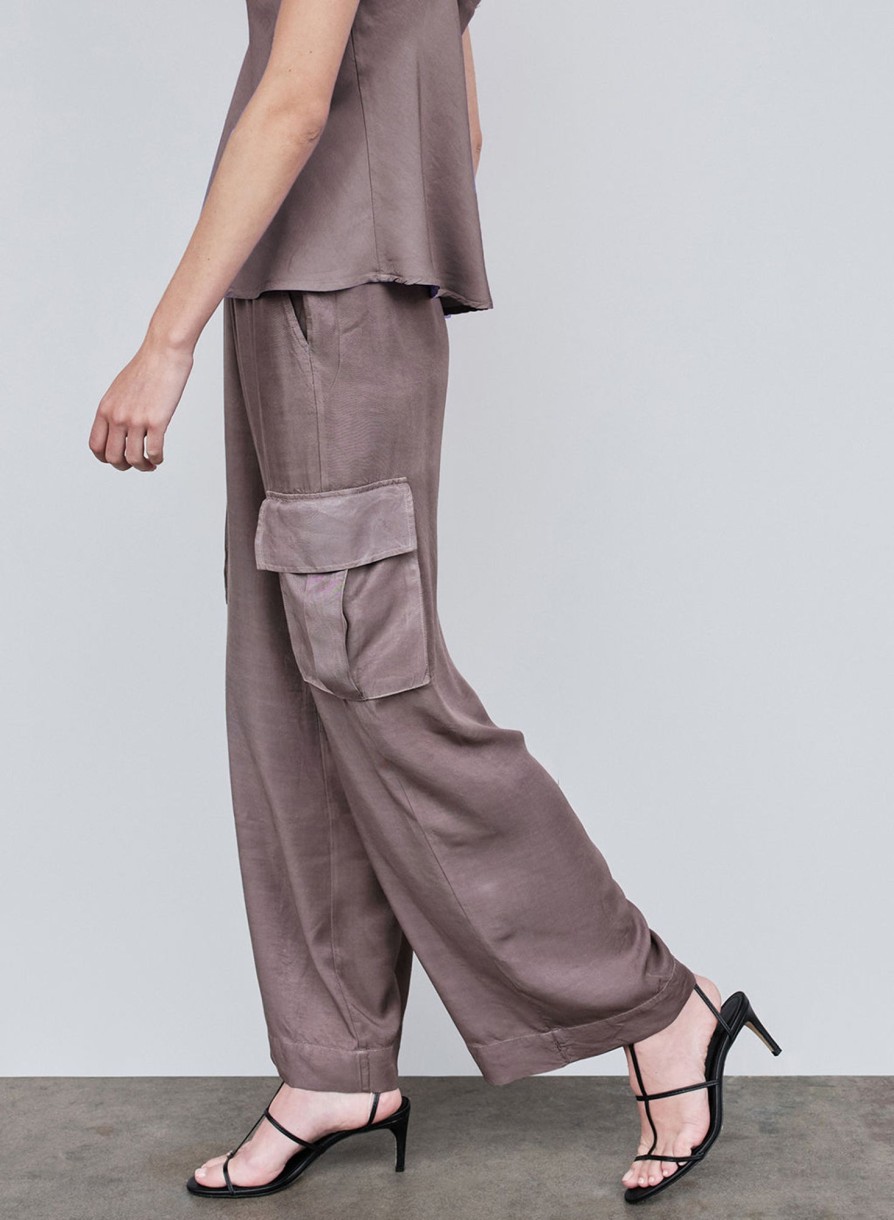 Sale | STATESIDE Viscose Satin Cargo Pant In Walnut