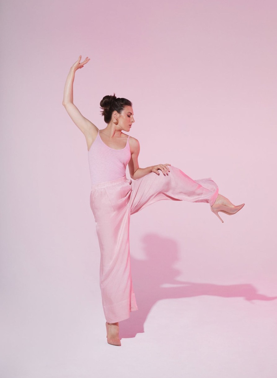 Bottoms | STATESIDE Viscose Satin Wide Leg Pant In Ballet