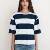 Tops | STATESIDE Wide Rugby Stripe Boyfriend Tee In Paper