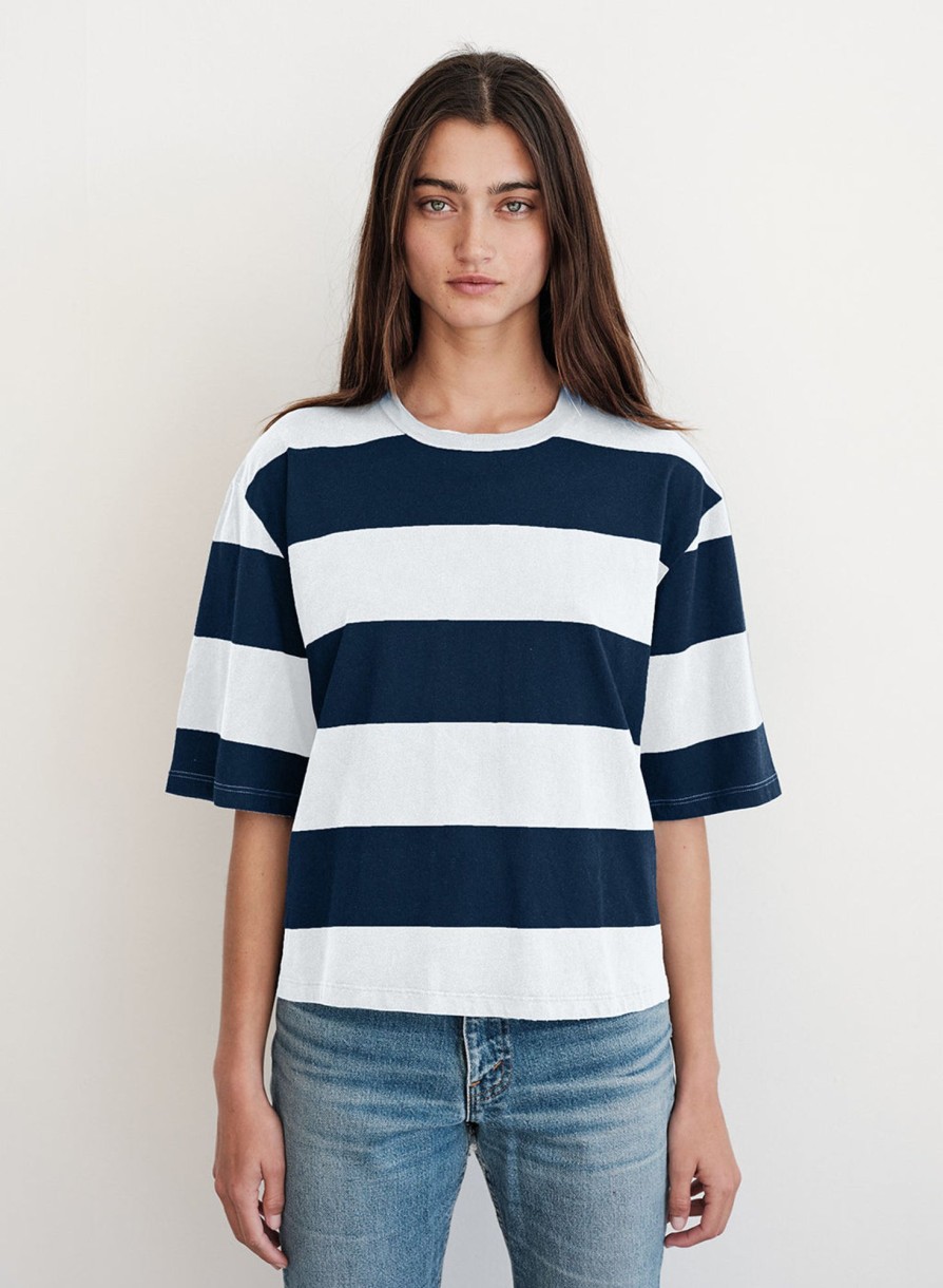 Tops | STATESIDE Wide Rugby Stripe Boyfriend Tee In Paper