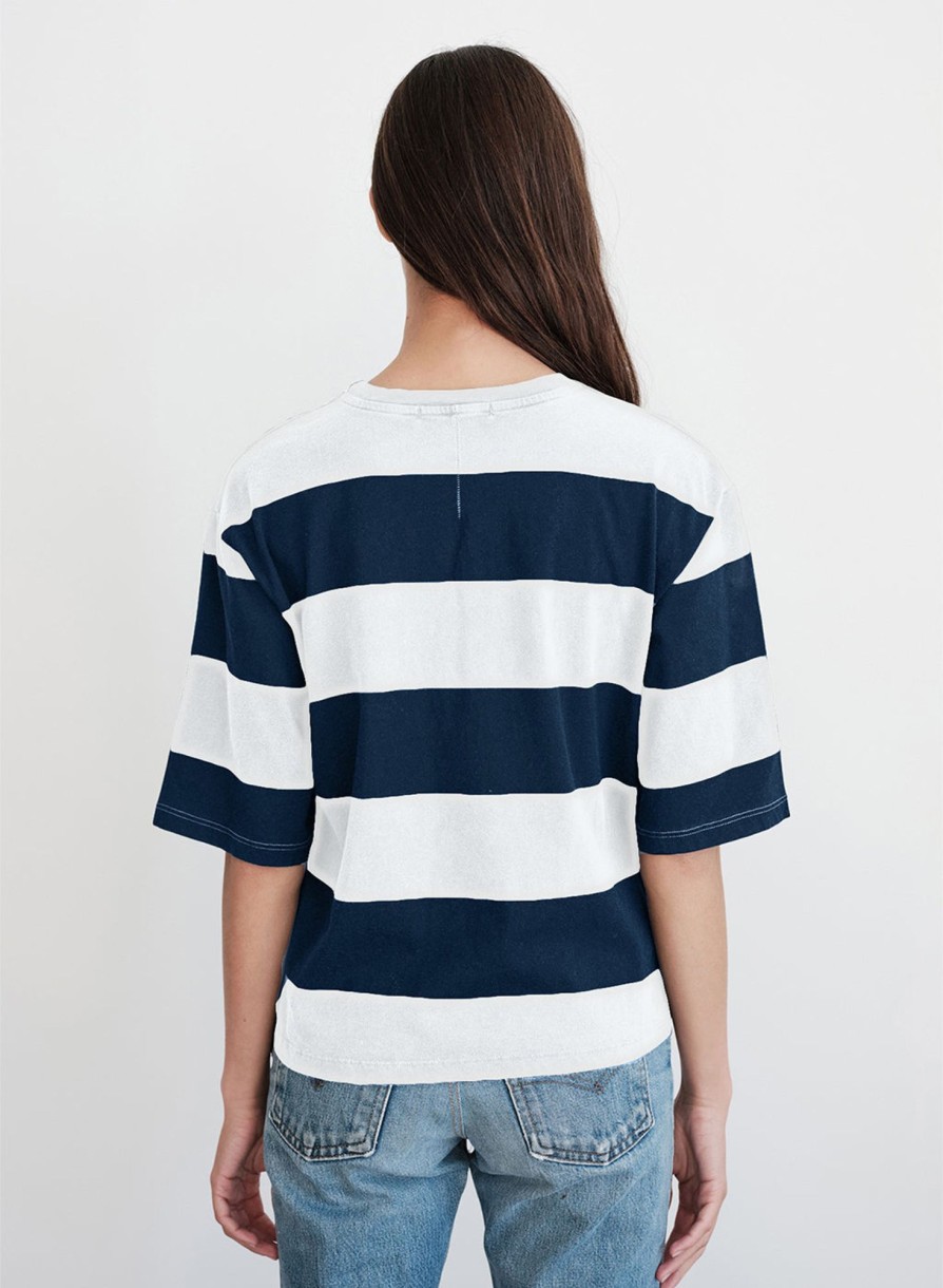 Tops | STATESIDE Wide Rugby Stripe Boyfriend Tee In Paper