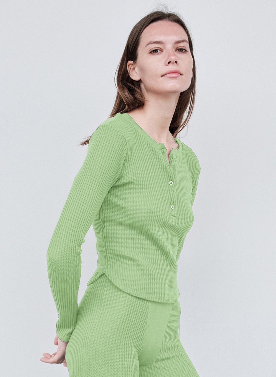 Fabric | STATESIDE Luxe Thermal Henley Top In Wasabi