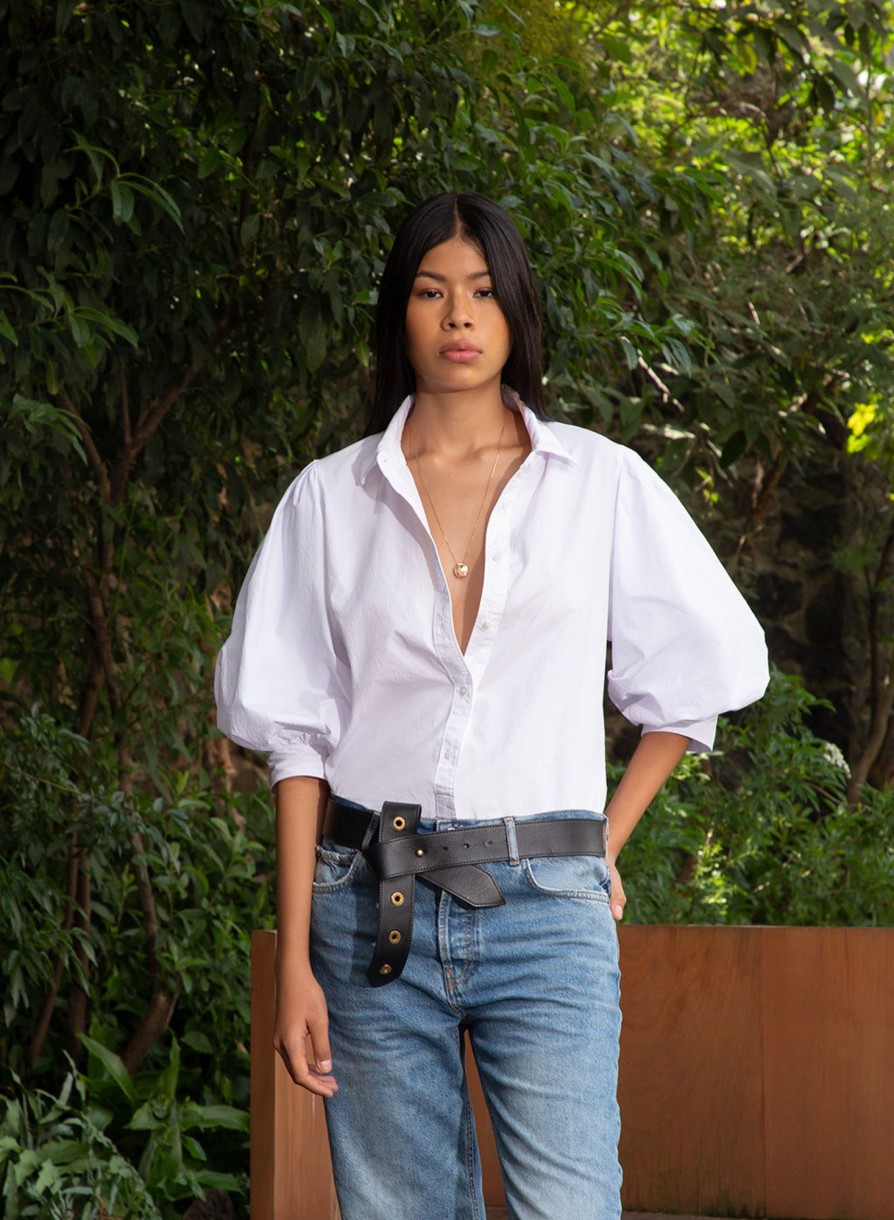 Tops | STATESIDE Structured Poplin Puff Sleeve Shirt In White