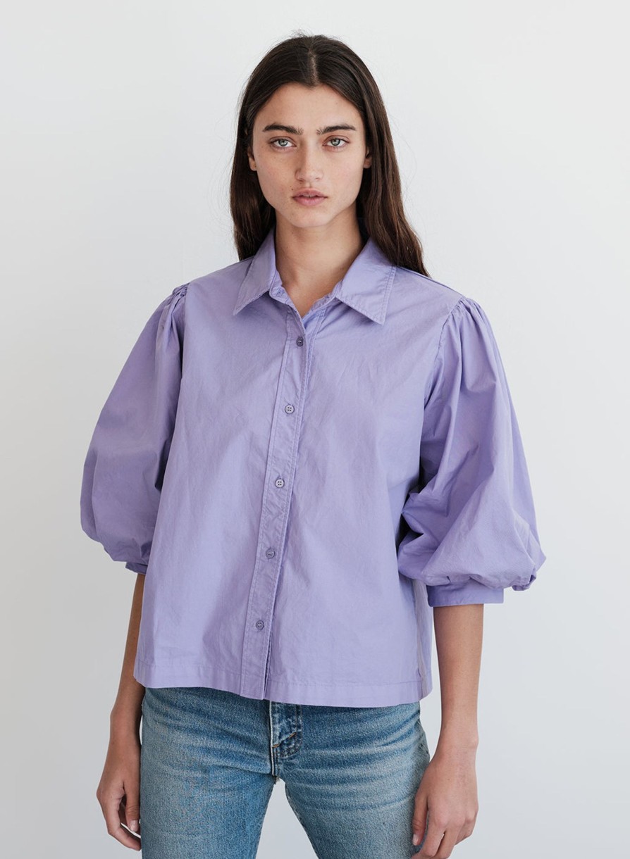 Tops | STATESIDE Structured Poplin Puff Sleeve Shirt In Iris