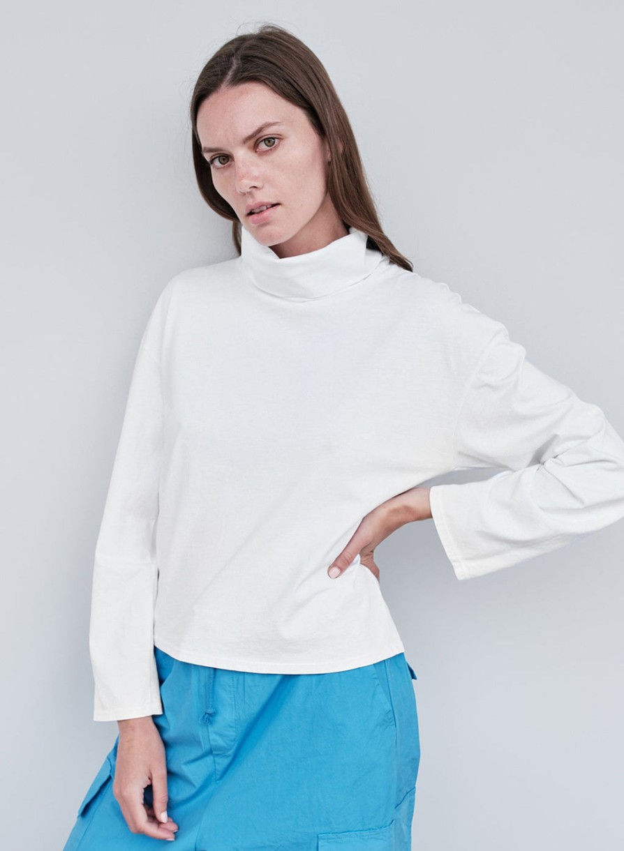 Tops | STATESIDE Cloud Jersey Cowl Neck Cropped Long Sleeve In Paper