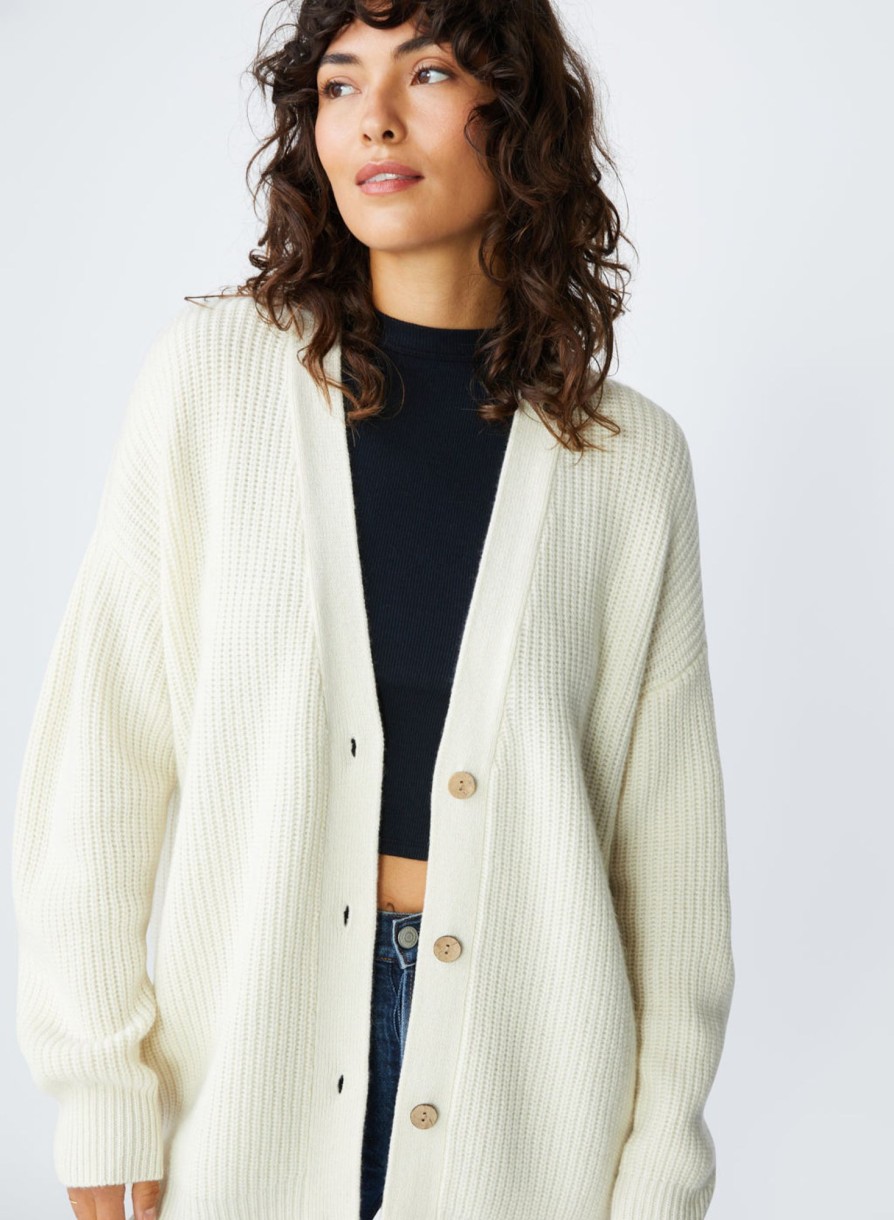 Fabric | STATESIDE Ribbed Cashmere Oversized Cardigan Sweater In Cream