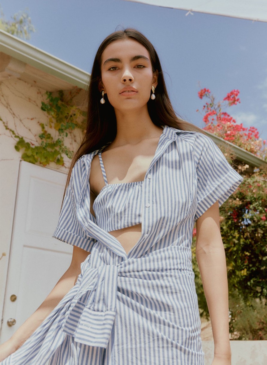 Dresses | STATESIDE Stateside Stripe Poplin Maxi Shirt Dress In Denim