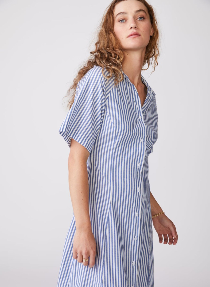 Dresses | STATESIDE Stateside Stripe Poplin Maxi Shirt Dress In Denim