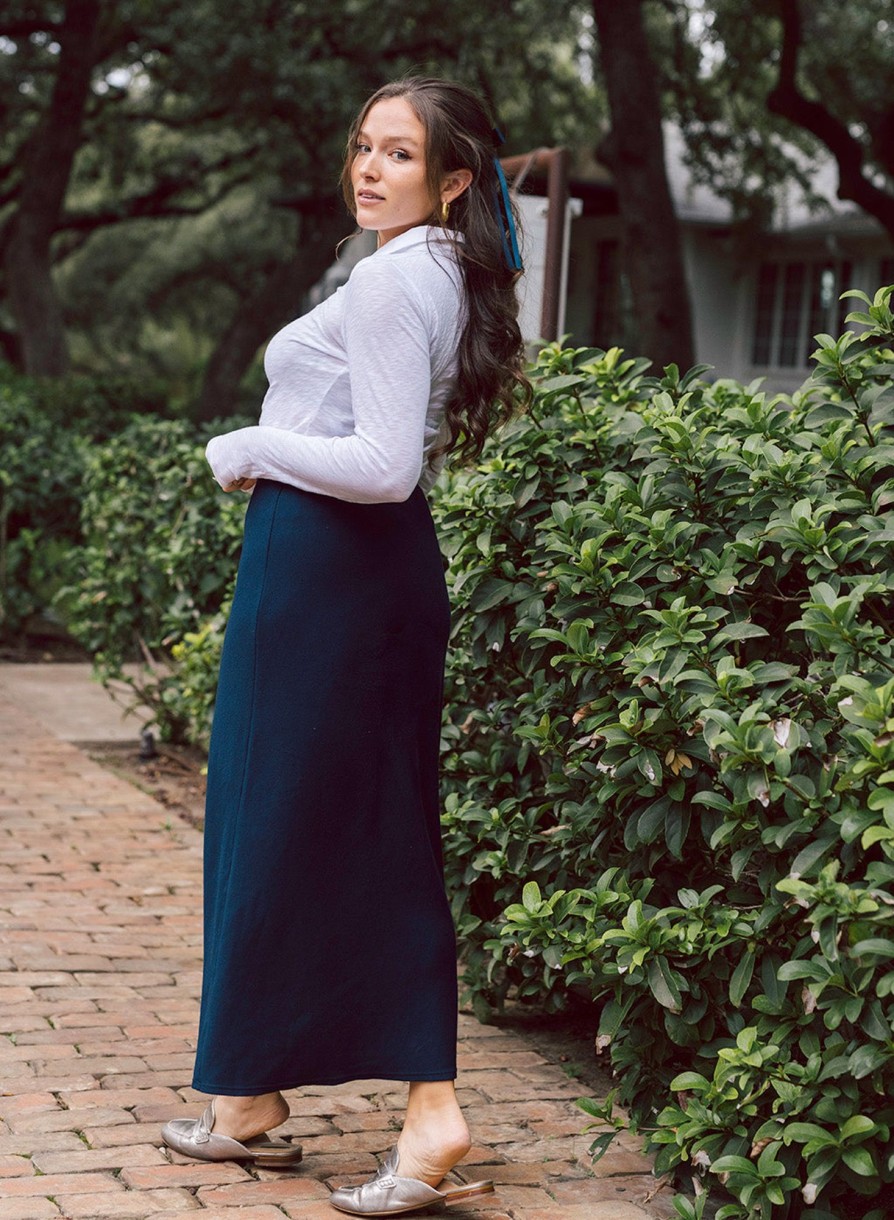 Bottoms | STATESIDE Rib Bias Cut Skirt In New Navy