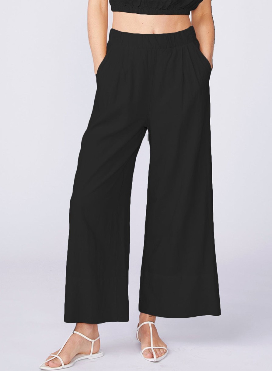 Fabric | STATESIDE Linen Wide Leg Pull-On Pant In Black