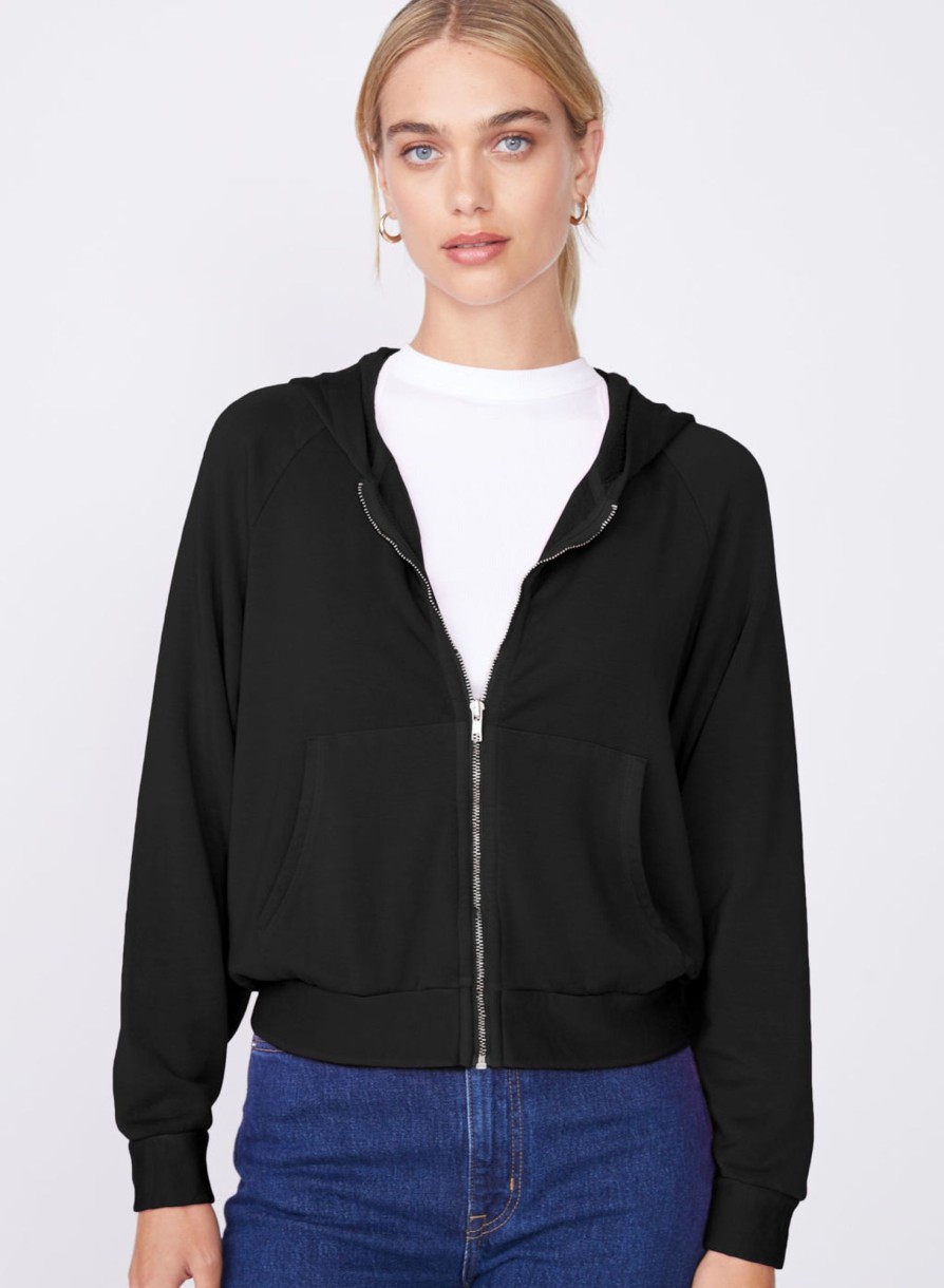 Sets | STATESIDE Softest Fleece Cropped Zip-Up Hoodie In Black