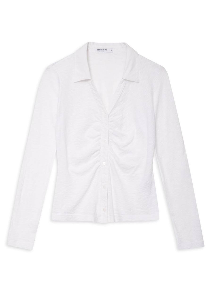 Sale | STATESIDE Supima Slub Ruched Front Shirt In White