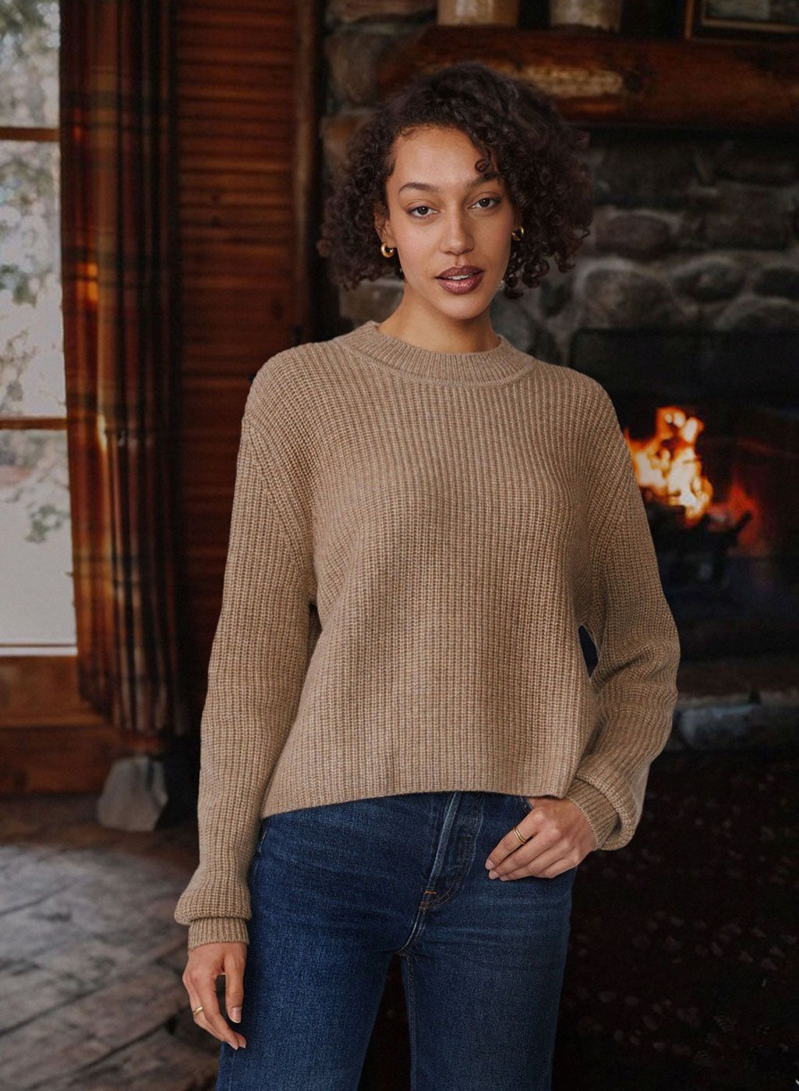 Sweaters | STATESIDE Ribbed Cashmere Tall Collar Sweater In Camel