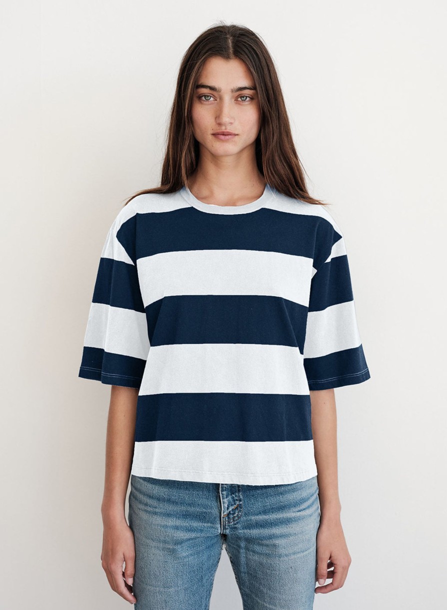 Sale | STATESIDE Wide Rugby Stripe Boyfriend Tee In Paper