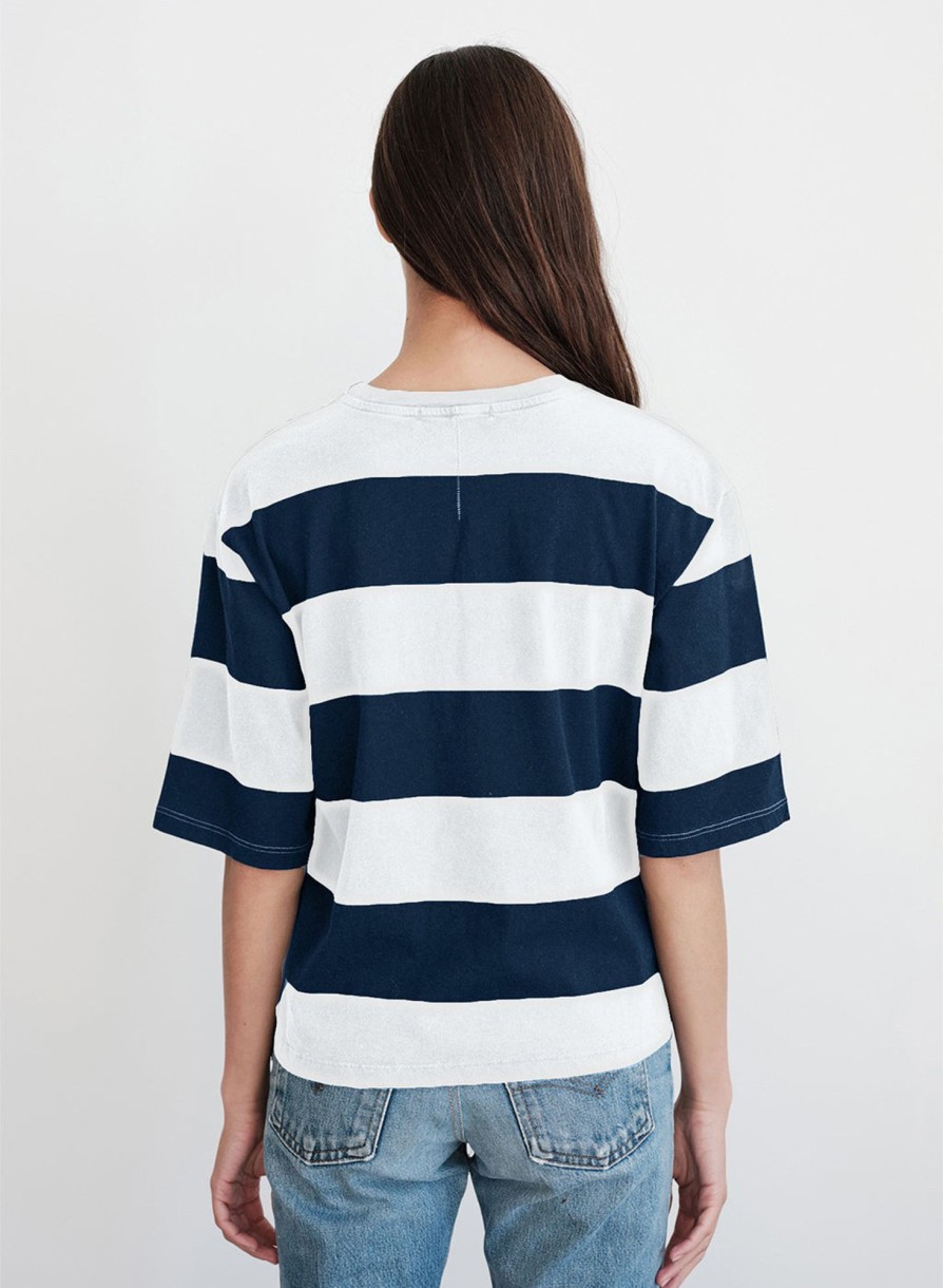 Sale | STATESIDE Wide Rugby Stripe Boyfriend Tee In Paper