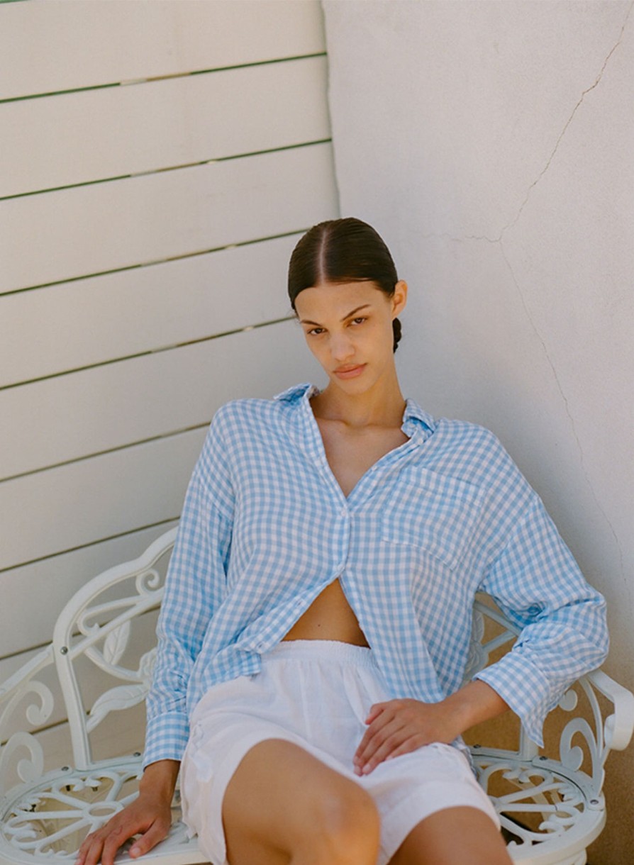 Tops | STATESIDE Gingham Double-Faced Gauze Oversized Shirt In White