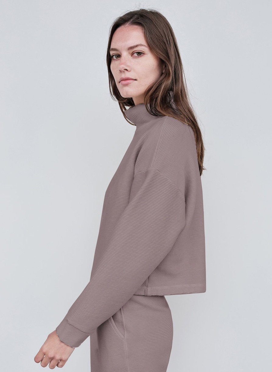 Tops | STATESIDE Horizontal Rib Mock Neck Pullover In Walnut