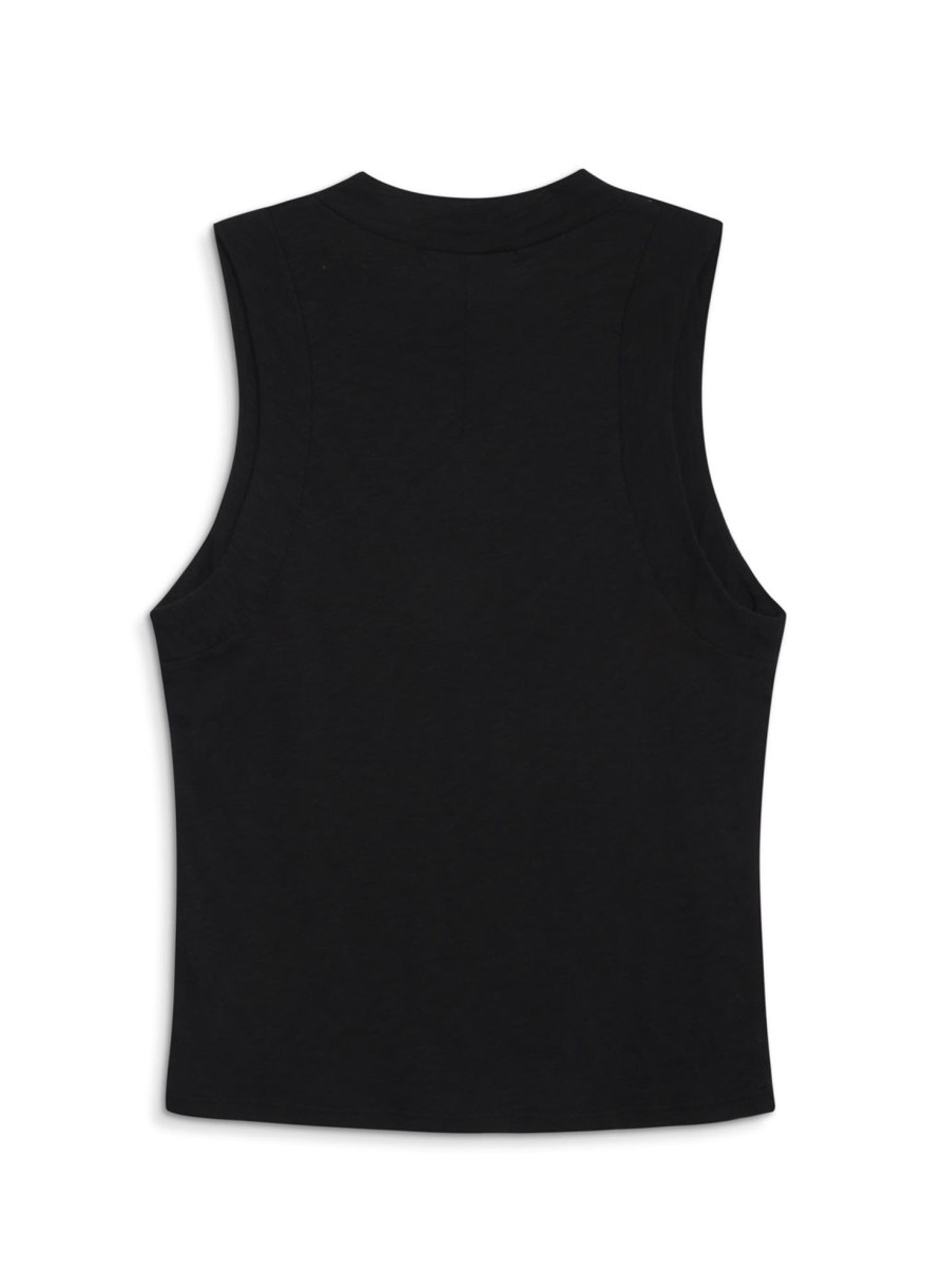 Fabric | STATESIDE Supima Slub Sleeveless Mock Neck Top In Black