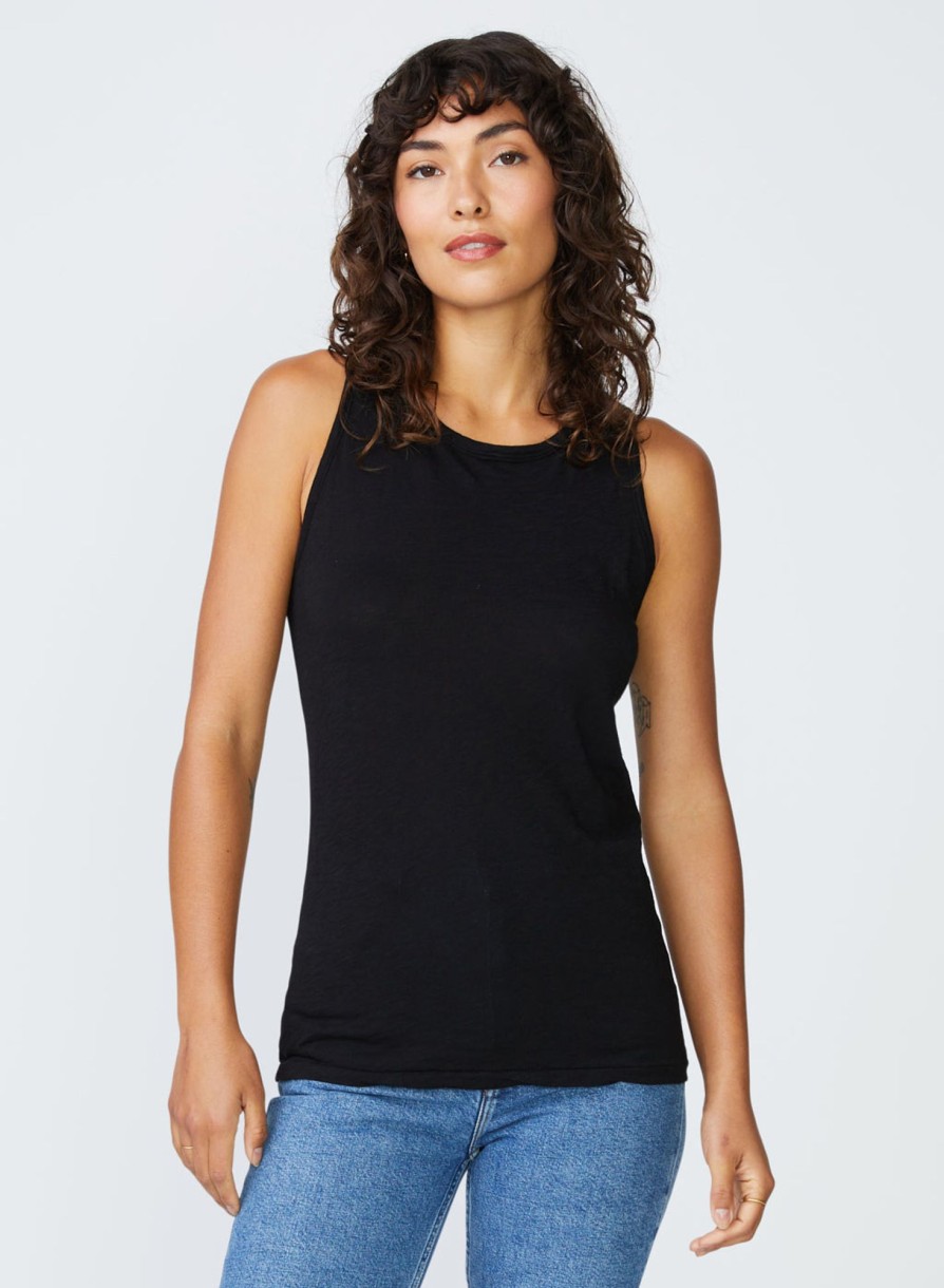 Fabric | STATESIDE Supima Slub Jersey Racerback Tank Top In Black