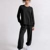 Fabric | STATESIDE Softest Fleece Raglan Side Slit Sweatshirt In Black